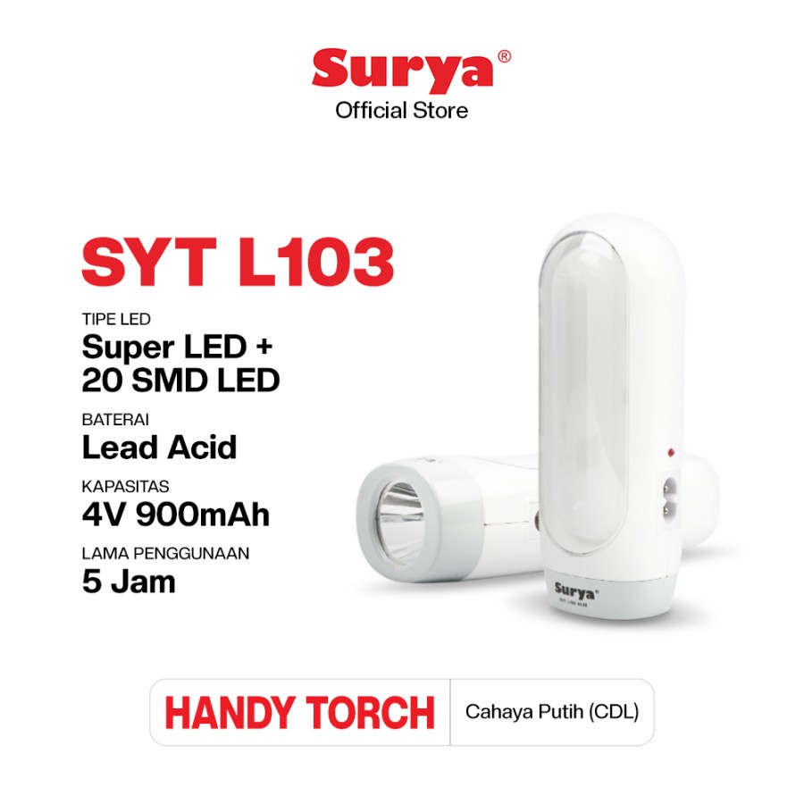 Surya Lampu Emergency SUPER TERANG SYT L103 + Senter Super LED Rechargeable GRATIS KABEL TAHAN 5JAM