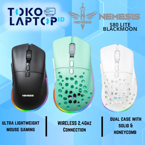 Terbaru.. NYK Nemesis S80 Lite Blackmoon Wireless Gaming Mouse AWE
