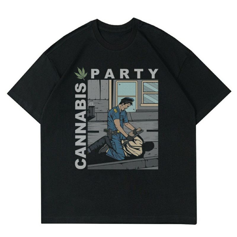 BAJU BAND CANNABIS PARTY | T-SHIRT KAOS BAND CANNABIS VINTAGE BLACK | KAOS BAJU PRIA | KAOS OVERSIZE