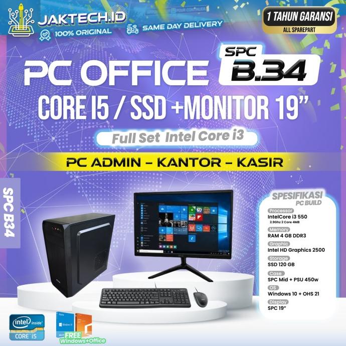 PC Rakitan Core i5 + Monitor 19" / RAM 8 GB / SSD / PC ADMIN KANTOR