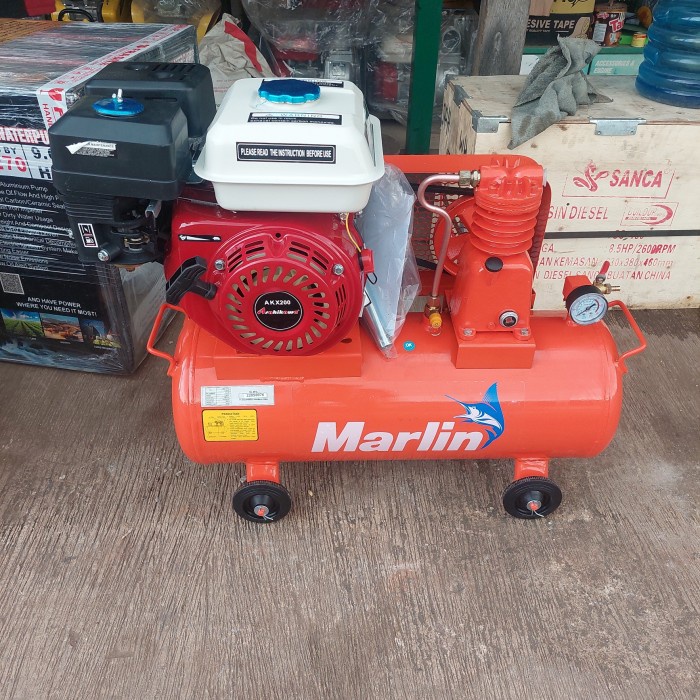 Kompresor Angin 1/4Hp Marlin + Mesin Penggerak Bensin