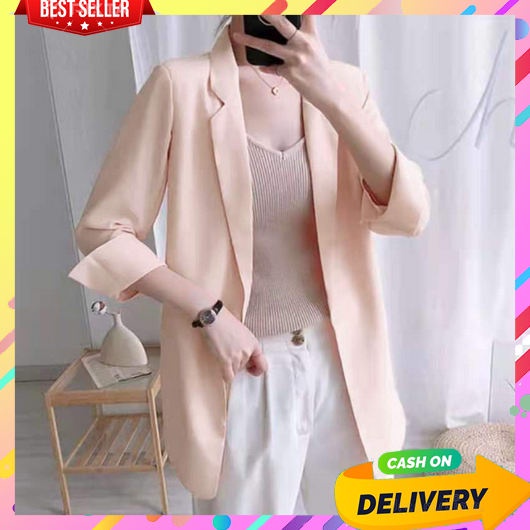 One Set Blazer Wanita Kerja Import Korean Style Jumbo Stelan Jas Kantor Blezer Cewek Casual Kemeja C