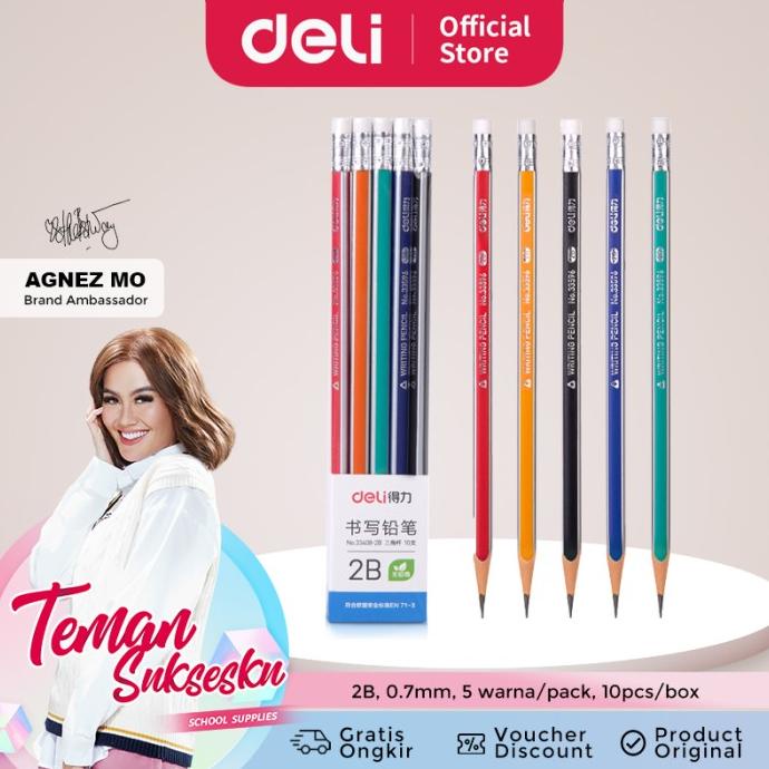 

Deli Graphite Pencil / Pensil Kayu 2B Isi 10Pcs Dengan Penghapus 33408