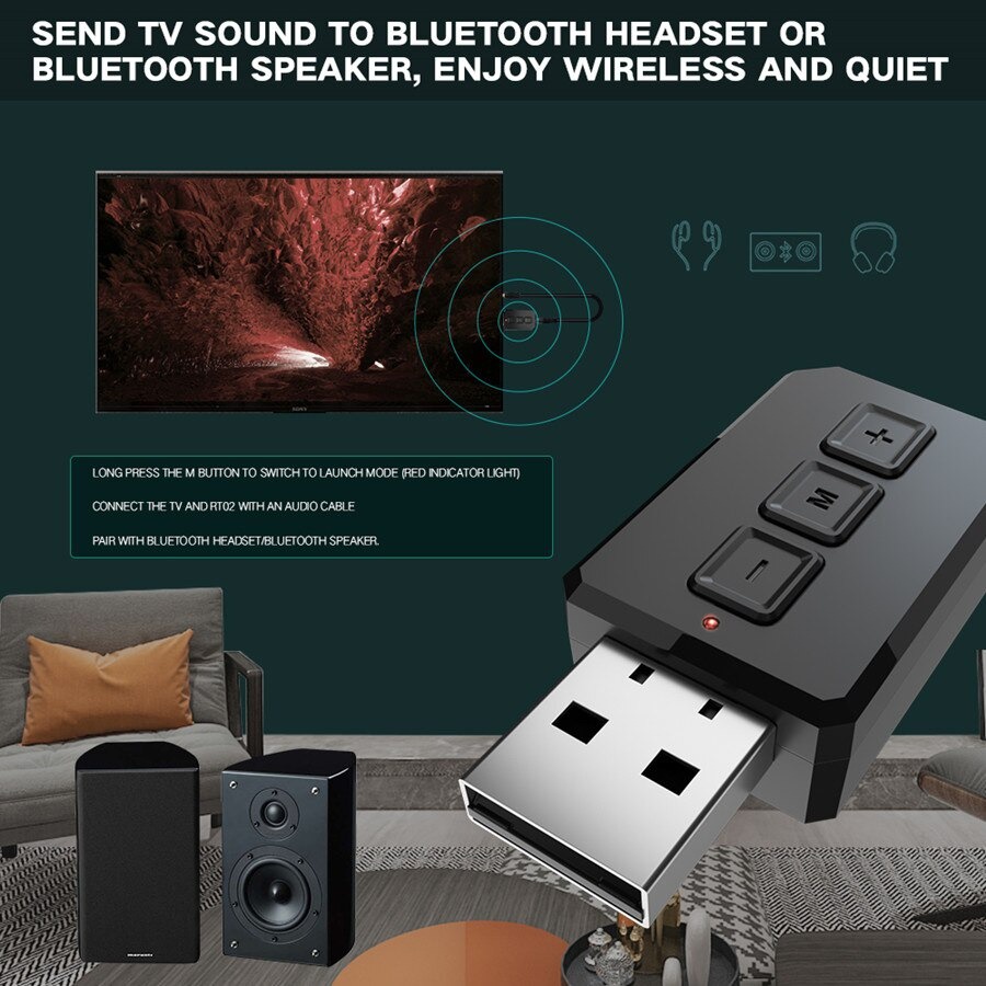VIKEFON USB Bluetooth 5.0 Transmitter Receiver Audio Adapter RT02