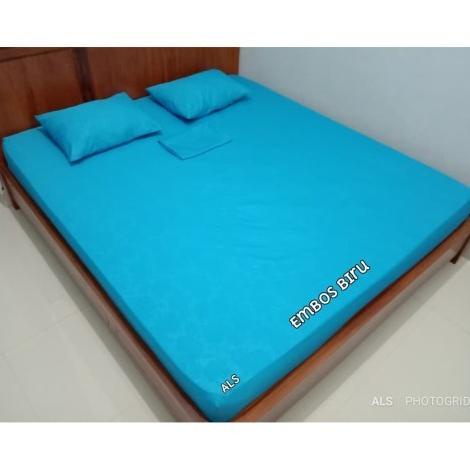 Sprei Polos 120x200 160x200 180x200 Embos Abu Coklat Putih Merah Ungu - 120, Biru Muda