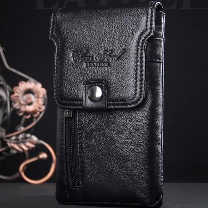 Dompet Hp Kulit Sarung Hp Kulit Asli Pria Cantel Pinggang Hitam 3227