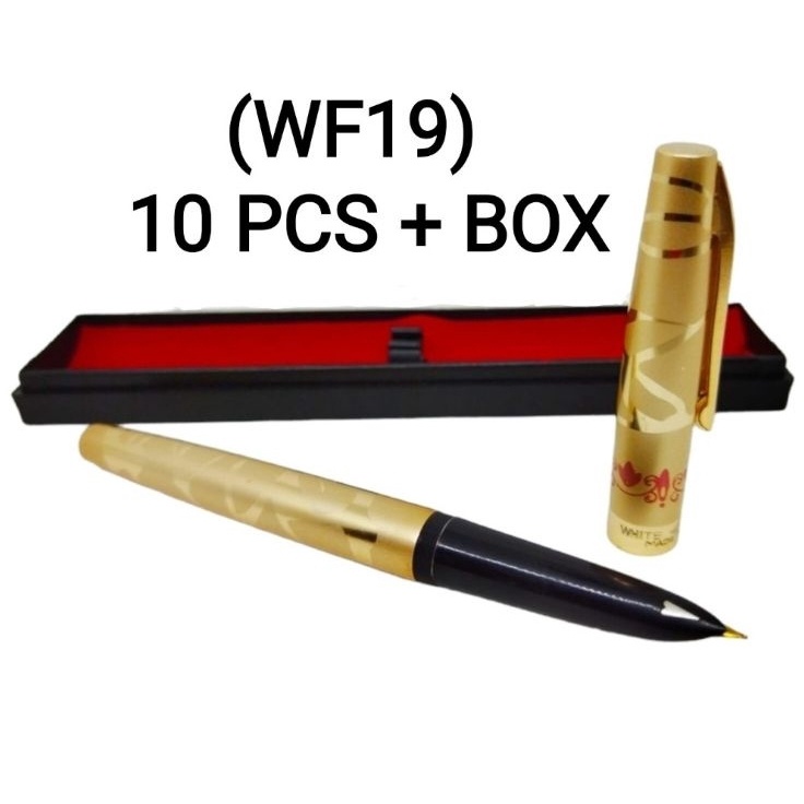 

PAKET GROSIR 10 PEN (WFI9) + FREE 10 BOX . GOLD WHITE FEATHER .PENA TINTA ISI ULANG NIB 0,3MM PULPEN INK. ART. npj