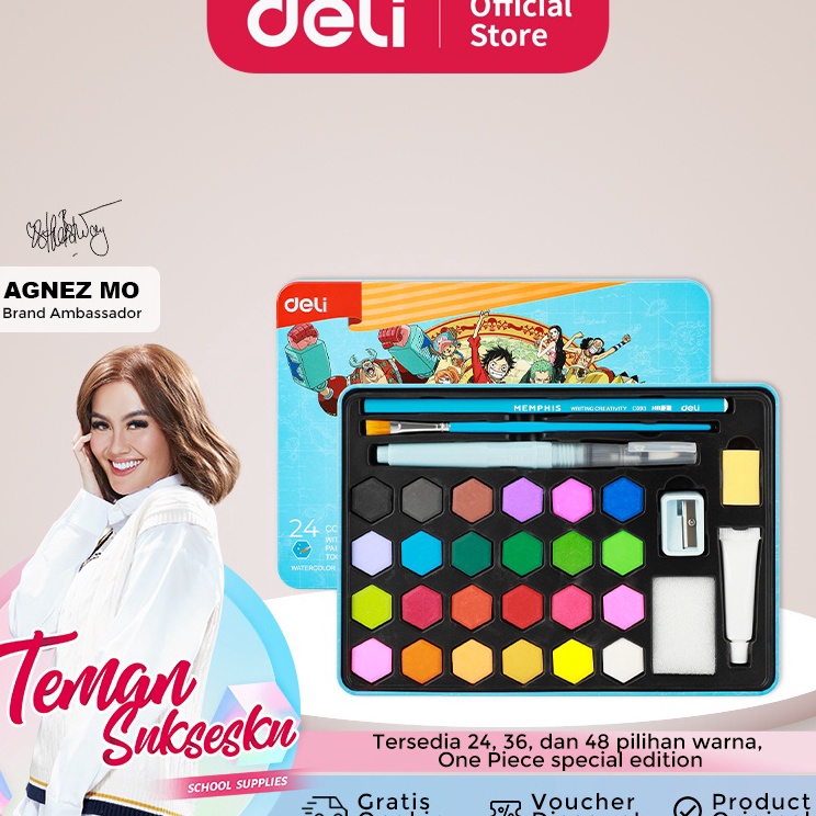 

[KODE PRODUK T8T705249] Deli Watercolor Painting / Set Cat Air Padat One Piece Gratis Perlengkapan Melukis CC16-XX