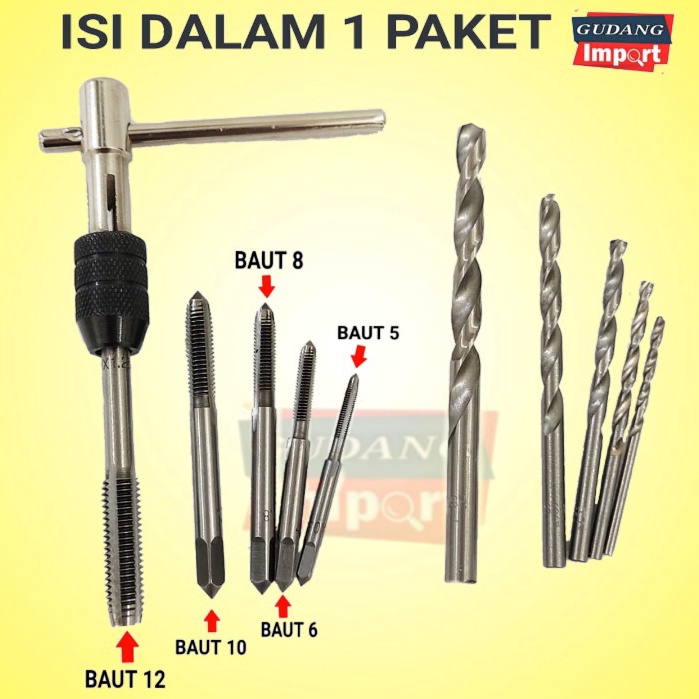 TERLARIS|| HAND TAP SET + MATA BOR SENAI DRAT BAUT PEMBUAT DERAT ULIR BAUD HANDTAP HANDTAB HAND TAB