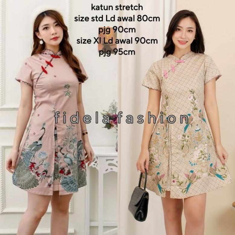 PROMO GILAA DRESS BATIK MELAR 045 VL 045 GR | DRESS BATIK CHEONGSAM | DRESS TGIF BATIK MODERN termur