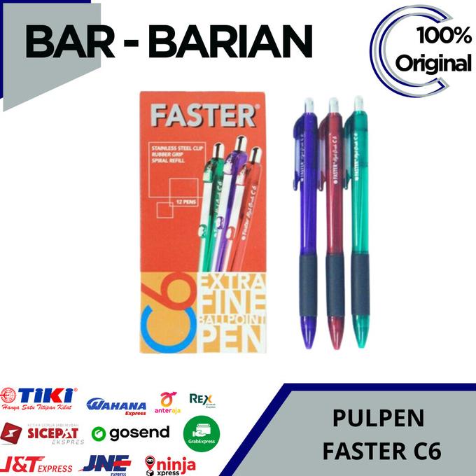 

Pulpen / Pen / Ballpoint Faster C6 Warna Hitam Dan Biru