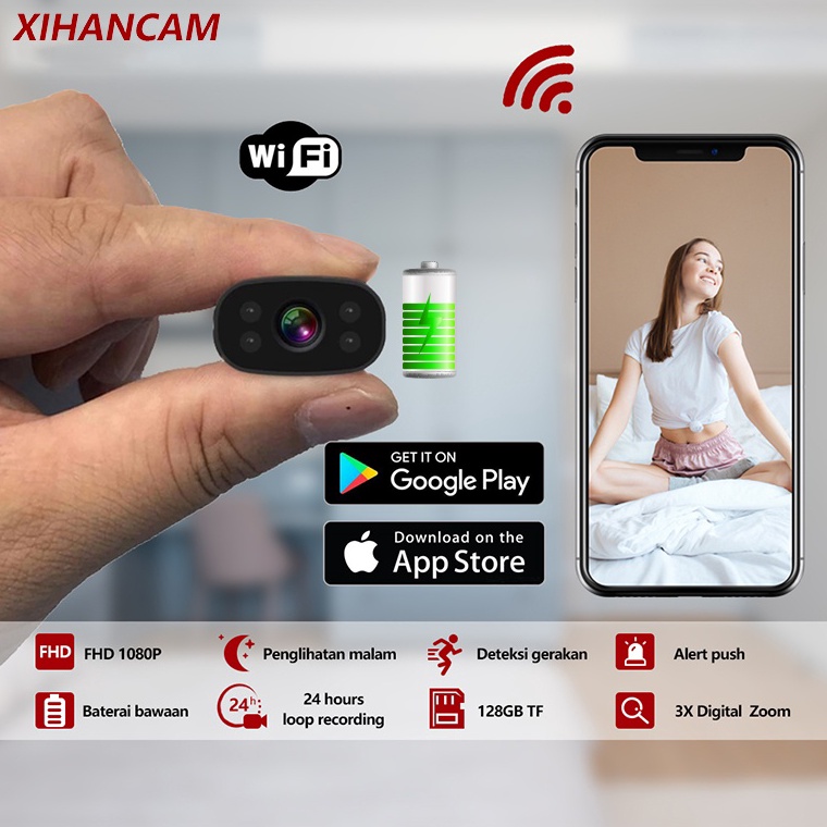 STOK TERBARU|| XIHANCAM Spy Camera Mini Wifi Baterai Internal FHD 2MP Kamera Cctv Mini Tersembunyi T