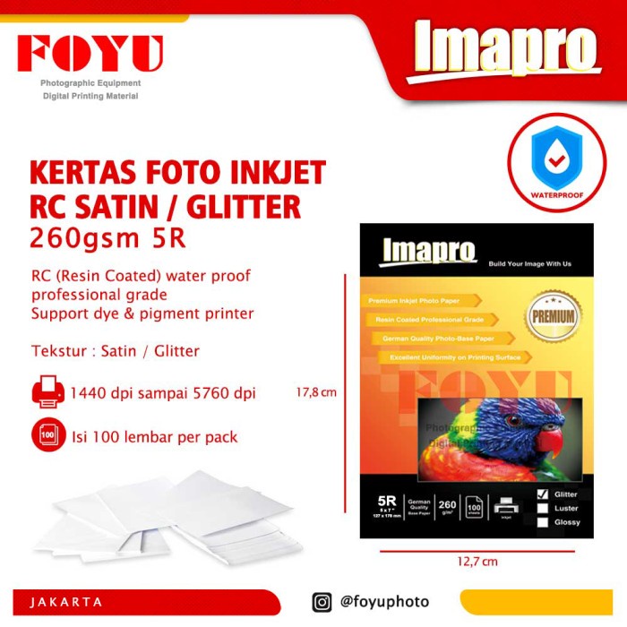 

Terlaris Kertas Foto Inkjet Imapro Professional Rc Satin Glitter 260Gsm 5R