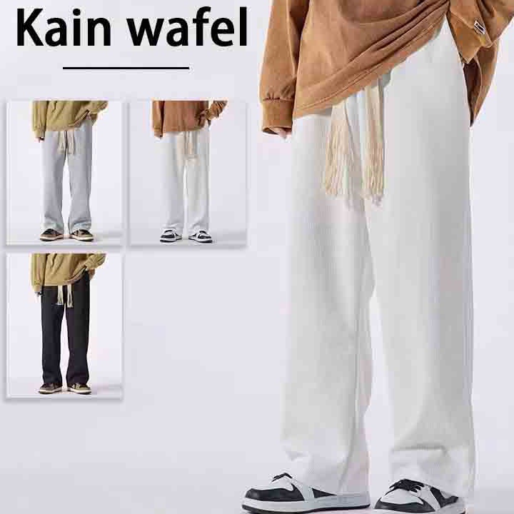 Kirim Sekarang Celana Panjang Polos Pria  Kain Wafel Celana kasual pria korea Celana panjang pria de