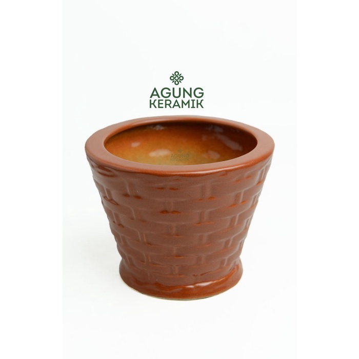 Pot Bunga Agung Keramik Motif Anyaman Pot Tanaman Keramik