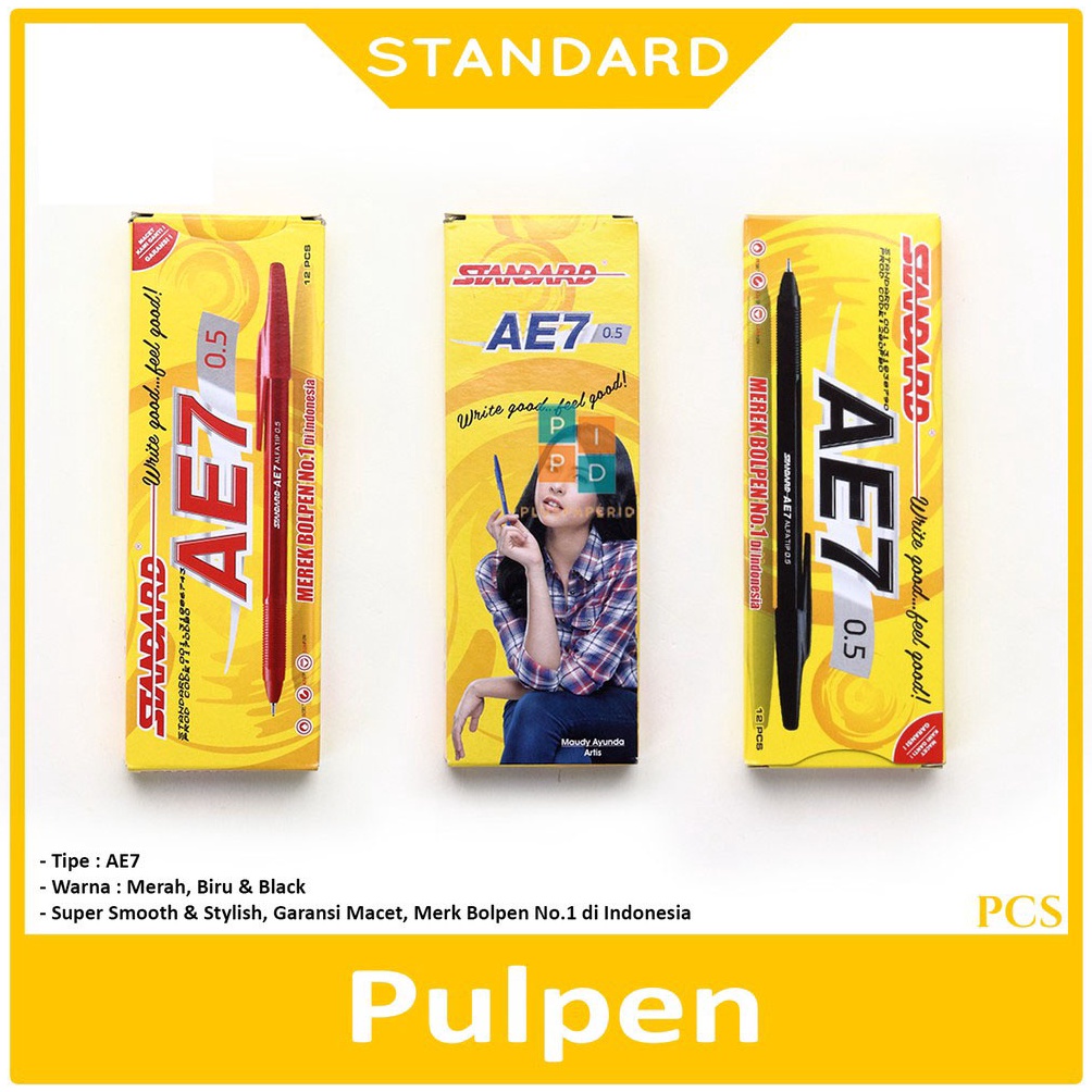 

Dijual.. Standard - Pulpen Bolpen Ball Point AE7 0.5mm Super Smooth - Lusin KVR
