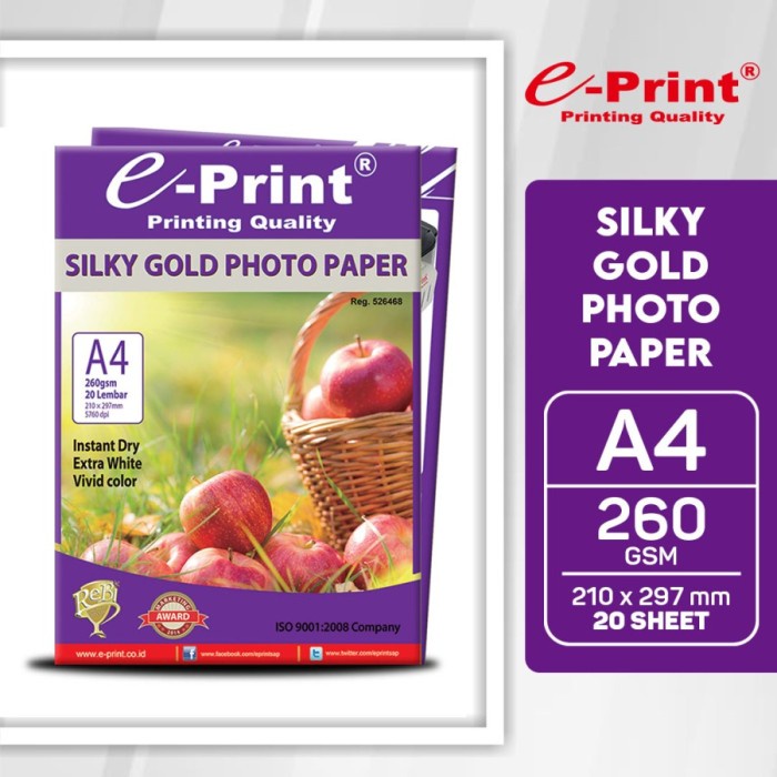 

Terlaris Eprint Silky Gold Photo Paper 260 Gsm / Kertas Foto Silky Doff