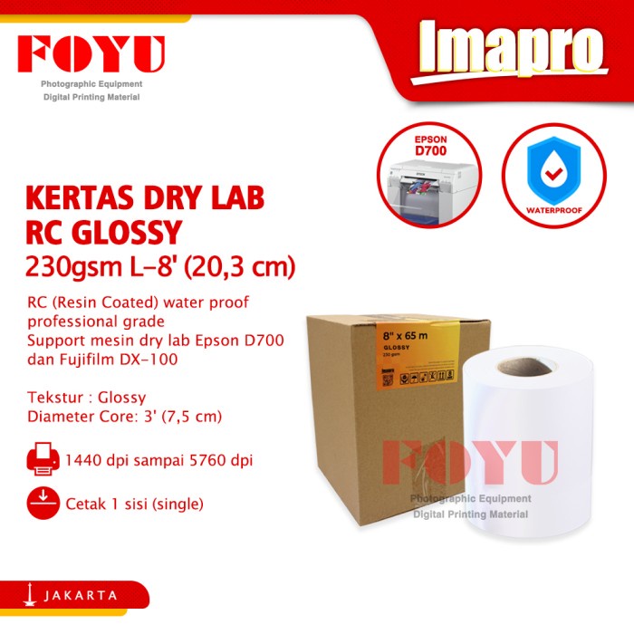 

Terlaris Kertas Dry Lab Imapro Professional Rc Glossy 230Gsm L-8'X65M
