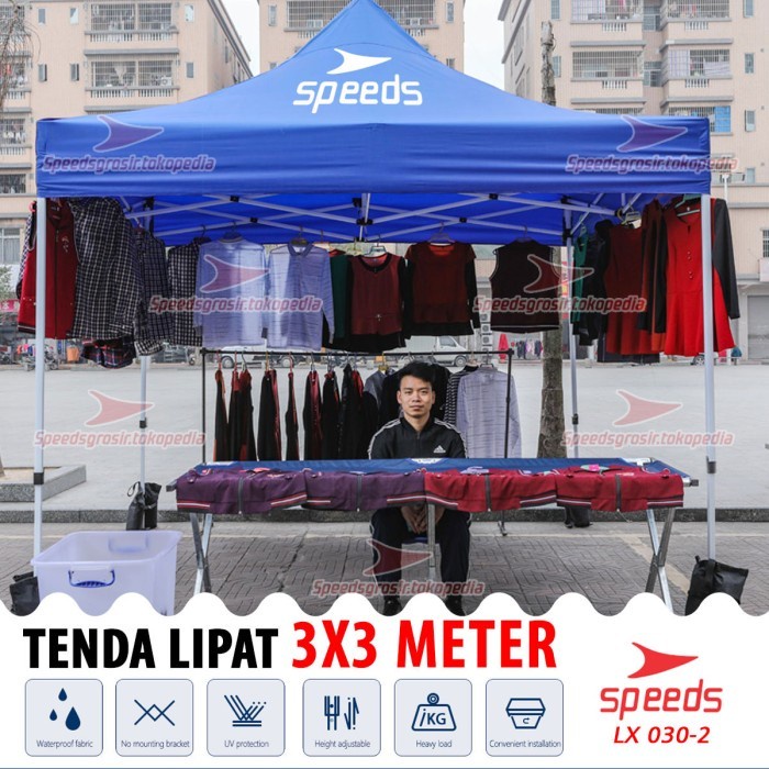 SPEEDS Tenda Lipat Bazar Tenda Jualan Otomatis Rangka Putih 3x3m 030-2