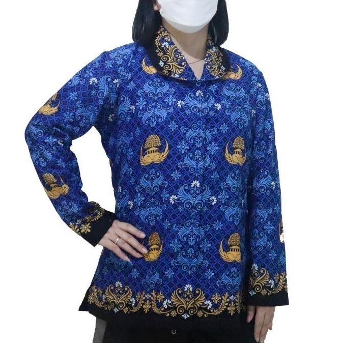 Seragam Katun Wanita Batik KORPRI Korpri Biru Dinas PNS Panjang