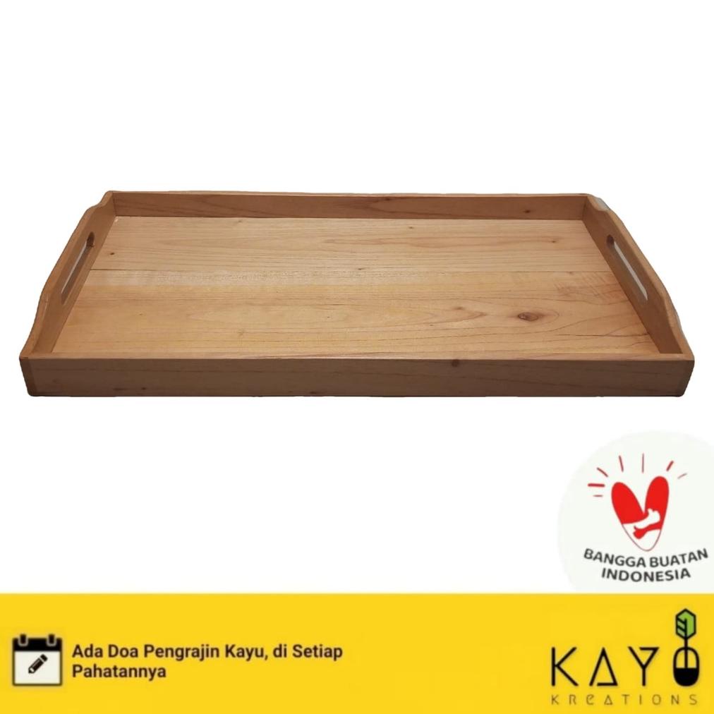 Nampan Kayu Aesthetic Kotak Besar 25X45Cm Tempat Saji Warna Alami Bahan Kayu Mahoni  - Peralatan Dap
