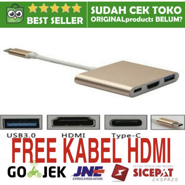 Konektor Converter Usb Type C To Hdmi Multiport New Macbook 12 13 2016