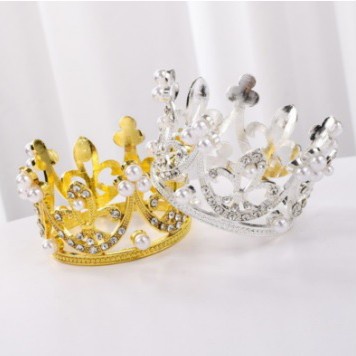 Terlaris Topper Mahkota / Crown Cake Topper/ Gold Silver Crown Pearl Tiara