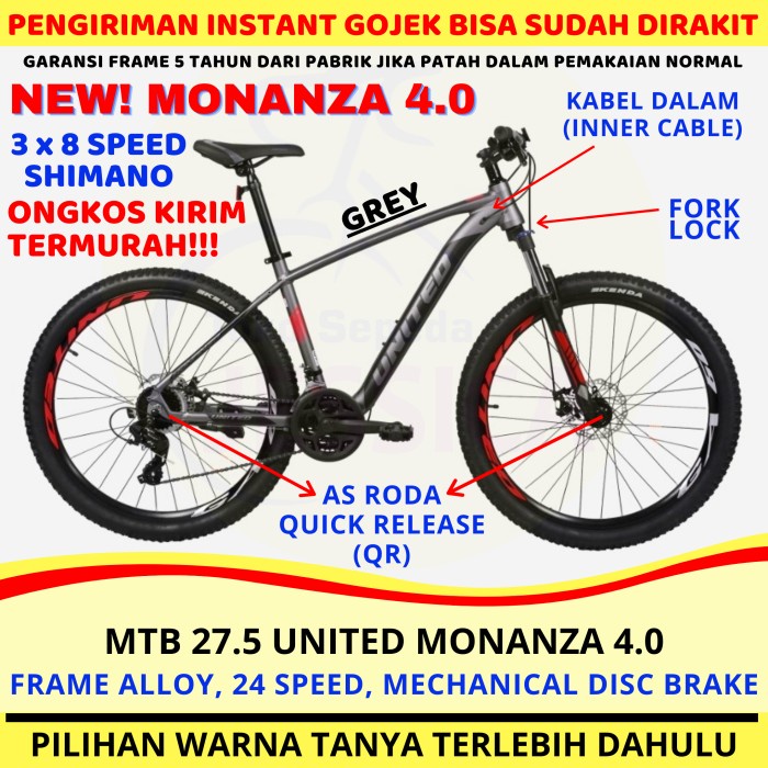 Terlaris [Khusus Gojek / Grab] Sepeda Mtb 27.5 United Monanza 4.00 - Monanza 4