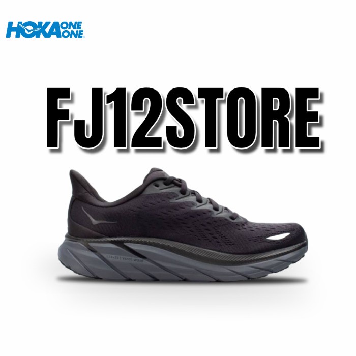 Sepatu Pria Running Original Hoka One One Clifton 8 Black Grey