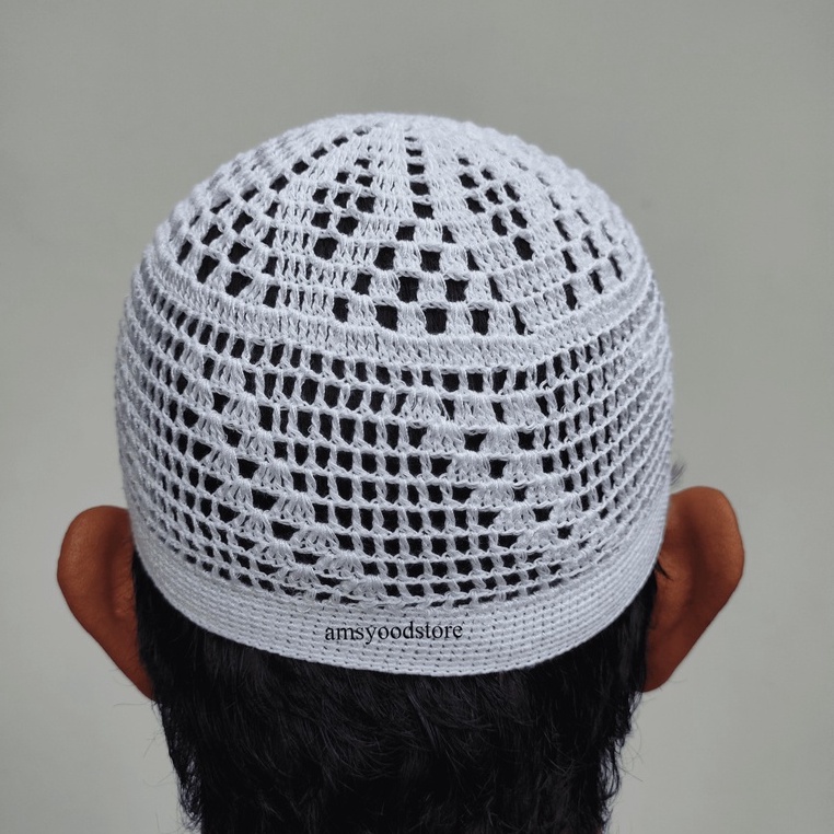 Peci Rajut Bangladesh Putih Saudi Premium Lokal/Peci Madinah/Kopiah Haji Peci Putih