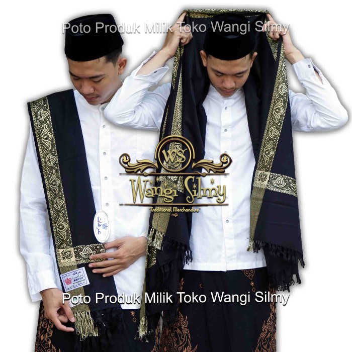 Bestseller Sorban Kashmiri Arifat Hitam Motif Emas - Sorban Panjang Habib 2 Meter