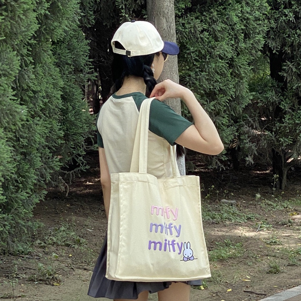 Miffy Three Tone Tote Bag Wanita / Tas Pundak Bordir Kelinci