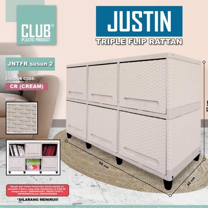 Lemari plastik Club Flip Triple Susun 2 | Lemari Serbaguna 6 Pintu