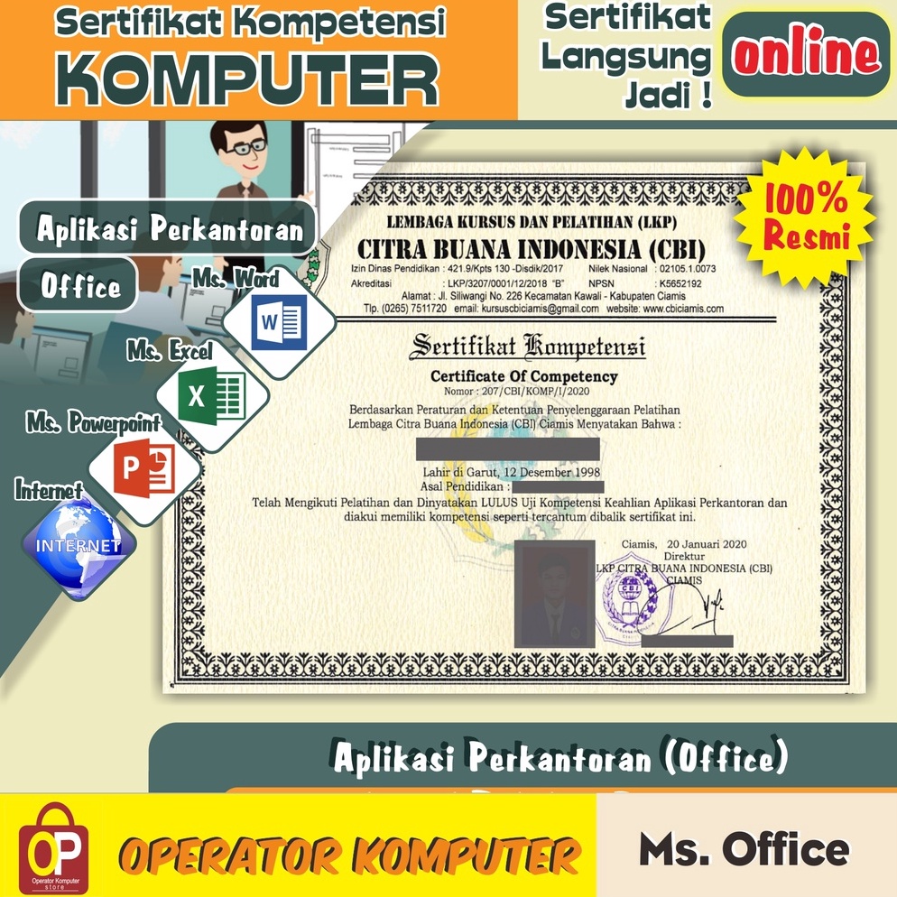 Best product SERTIFIKAT KOMPUTER OFFICE ONLINE QKT