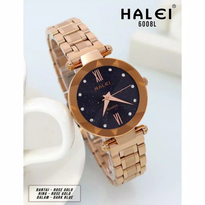 DISKON SPESIAL JAM TANGAN WANITA ORIGINAL JAM CEWEK RANTAI ANTI AIR IMPORT HALEI 6008 TERBARU