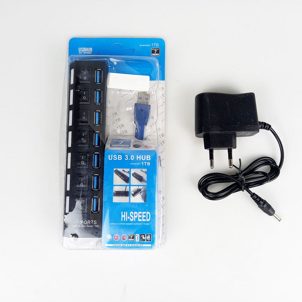 YUANRURU USB Hub 7 Port USB 3.0 High Speed Extender - Y445 - Black