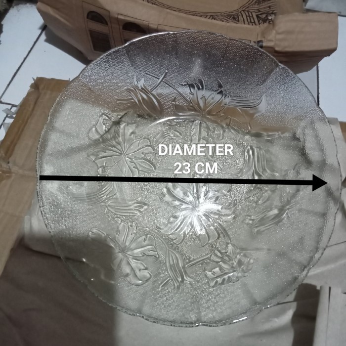 Bestseller Piring Makan Kaca Putih Bening Motif Ukuran 22,5Cm Harga Lusinan