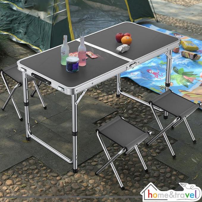 HOVELSHOP Meja Lipat Koper HPL Aluminum Portable Set 2 Kursi Serbaguna