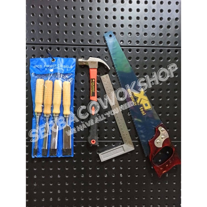 Terlaris Paluku Paket Alat Tukang Palu Fiber-Pahat Set Kayu-Sikumeter-Gergaji Kayu