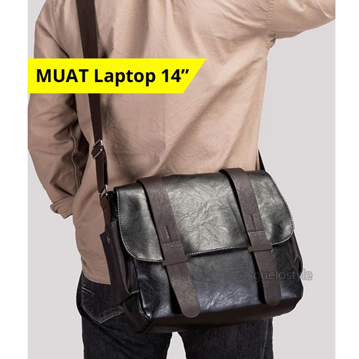 Terlaris Tas Selempang Kulit Hitam Laptop 14 Inch