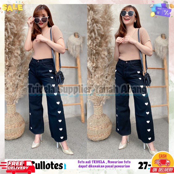 Terbaru Jeans Kulot Tulang Rawis Jeans Pinggang Jins Bahan Tebal Jeans Premium Celana Panjang Belah 