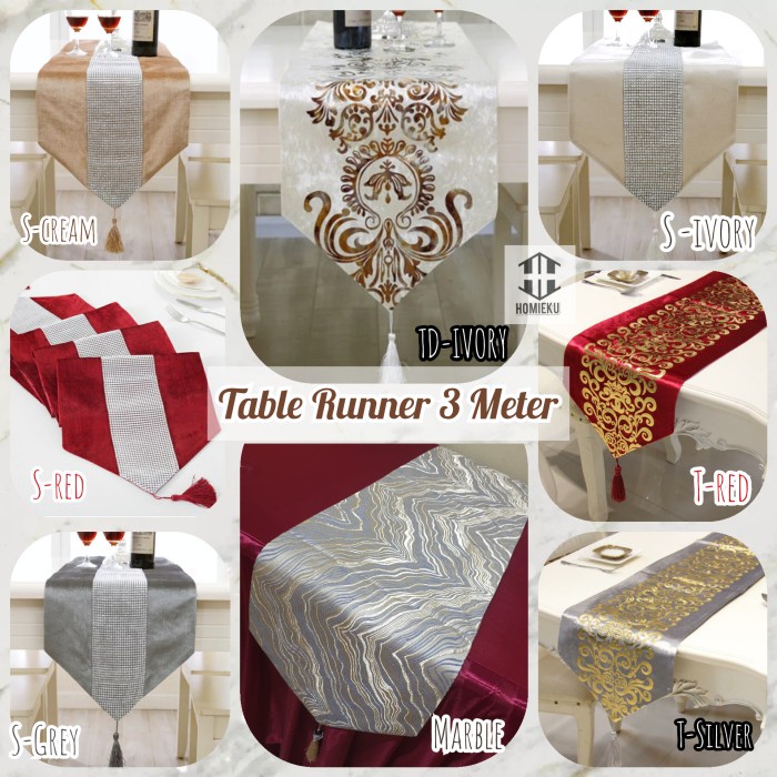 DISKON SPESIAL TABLE RUNNER 3 METER TAPLAK MEJA PANJANG 300 CM MEWAH TERLARIS