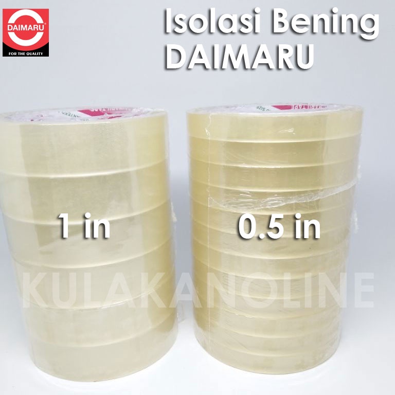 

Ready Isolasi Bening / Lakban Industri Daimaru Ukuran : 0.5 inc / 1 inc x 72 yard (1 slop 6 roll) 80