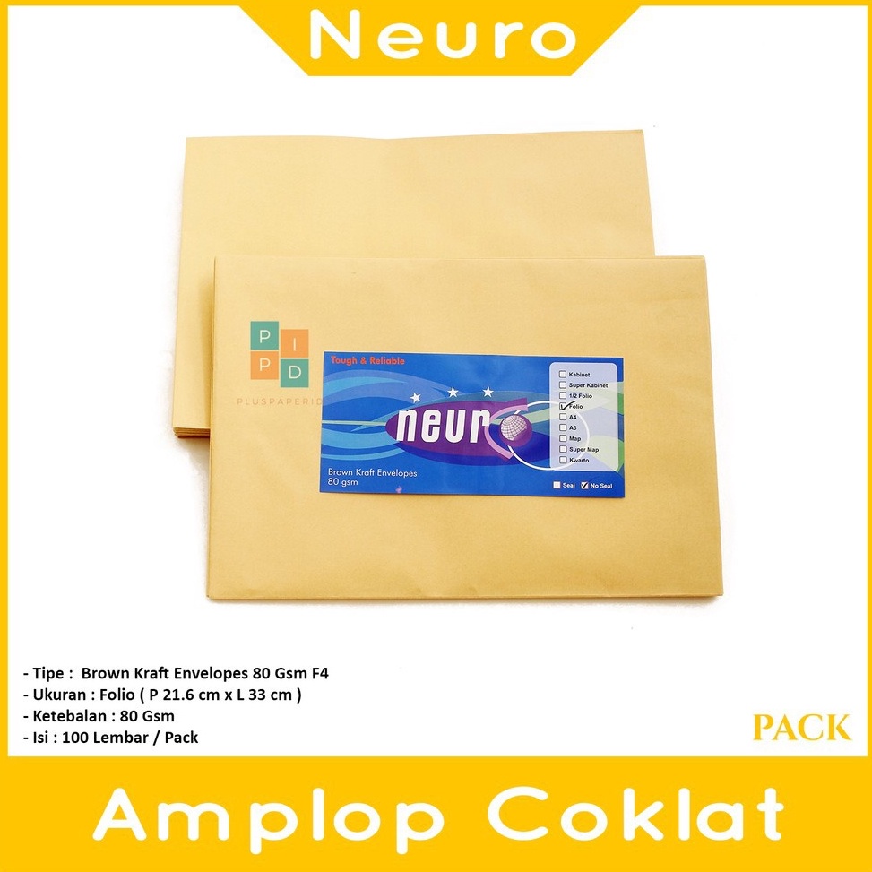 

Terbaik NEURO - Amplop Coklat Ukuran Folio ( 23,5 x 34,5cm ) No Seal - Pack murah