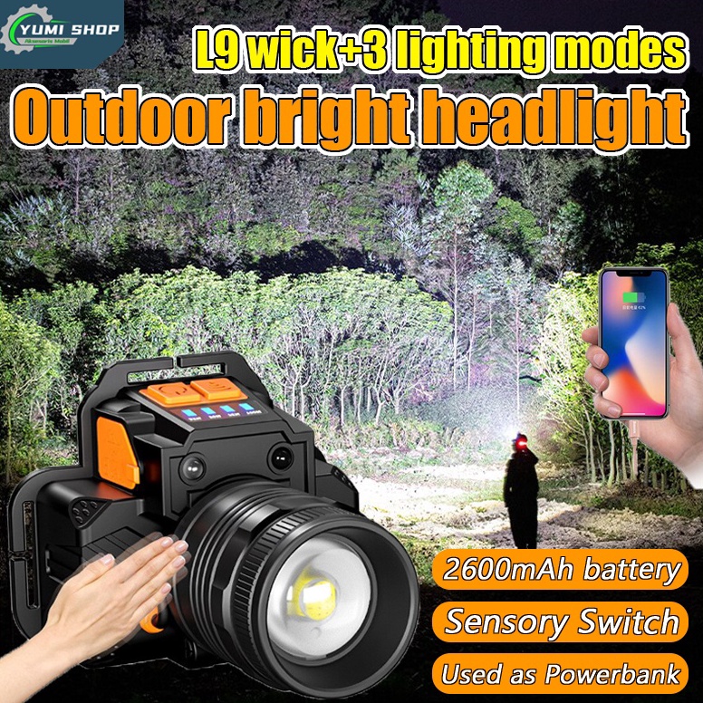 BOOMING. Senter Kepala Led T8 zoom super/lampu depan tahan air sensor gerak/LED senter super terang/
