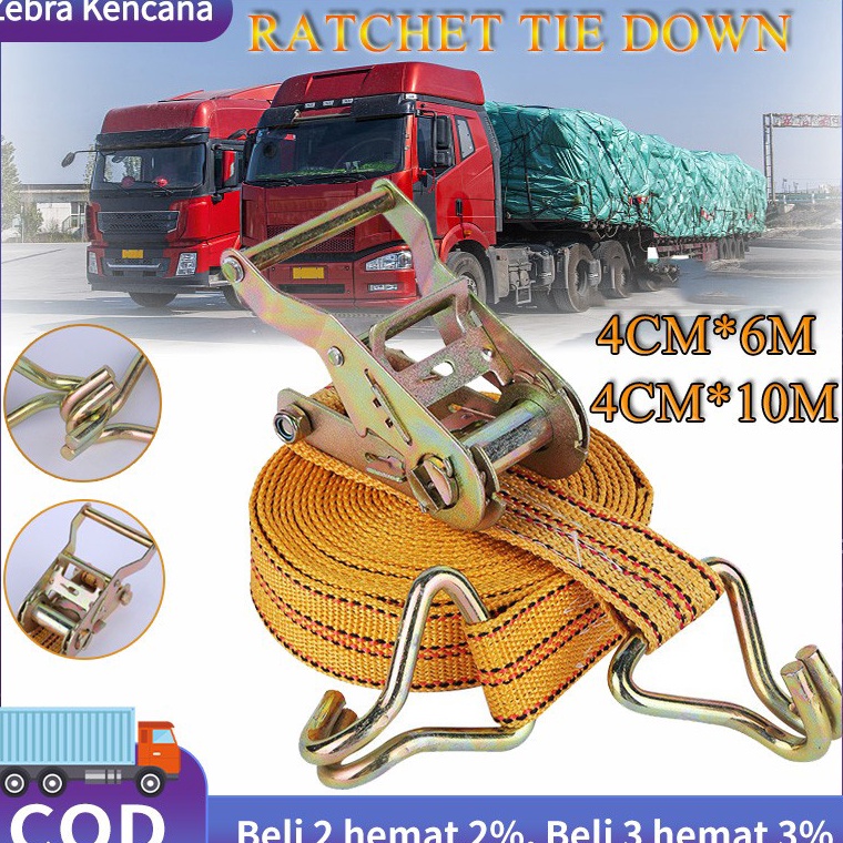 Sale.. Ratchet Tie Down 6-10M Cargo Lashing Belt Tali Ikat Barang Mobil Truk trek belt sabuk belt pe