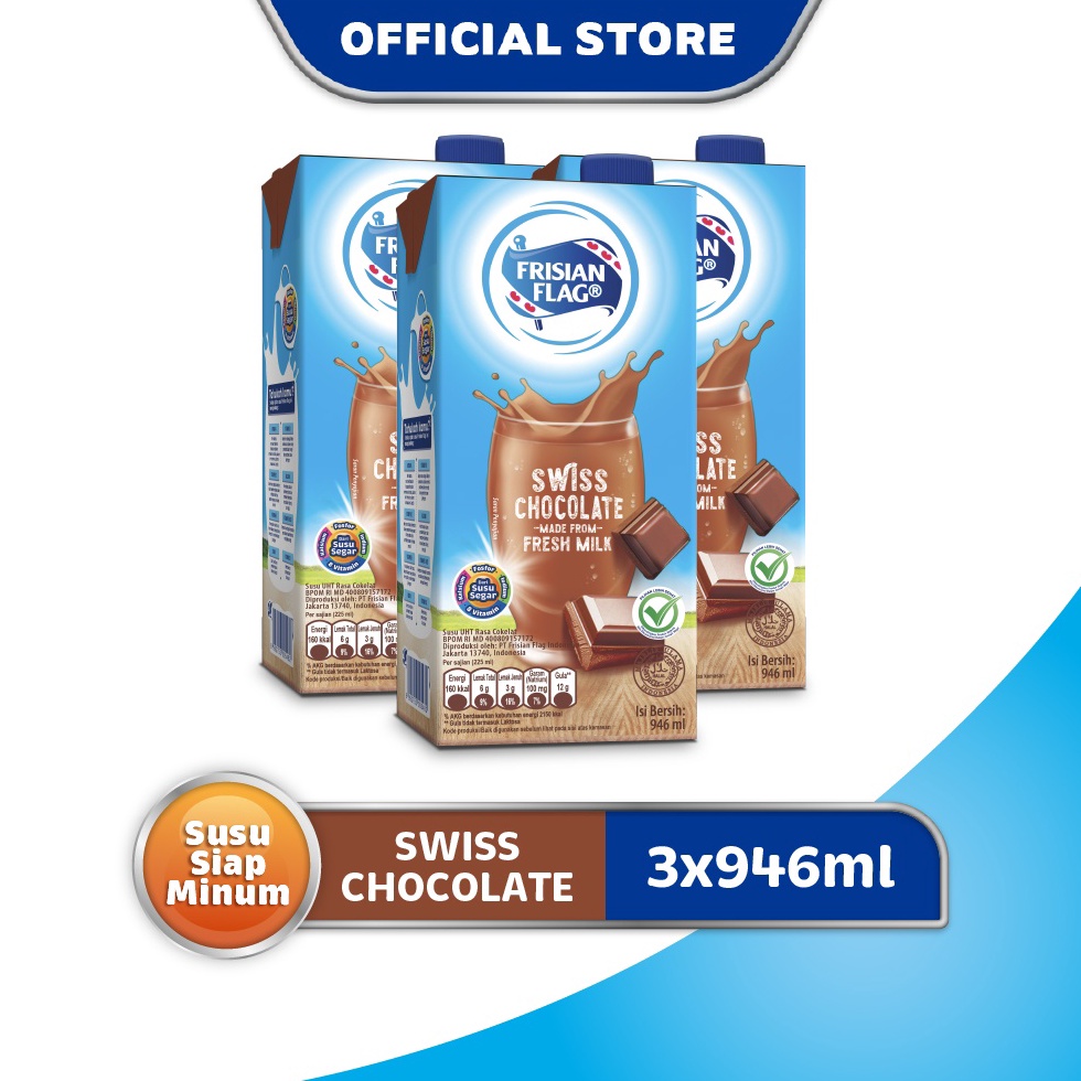 

Ready Frisian Flag Family UHT Swiss Chocolate 946 ml x 3 pcs RZD