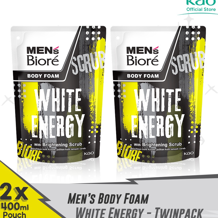 Id2t7Sh Men's Biore Sabun Mandi Cair Untuk Pria White Energy Eksfoliasi Refill 400 ml Twin Pack - Sa