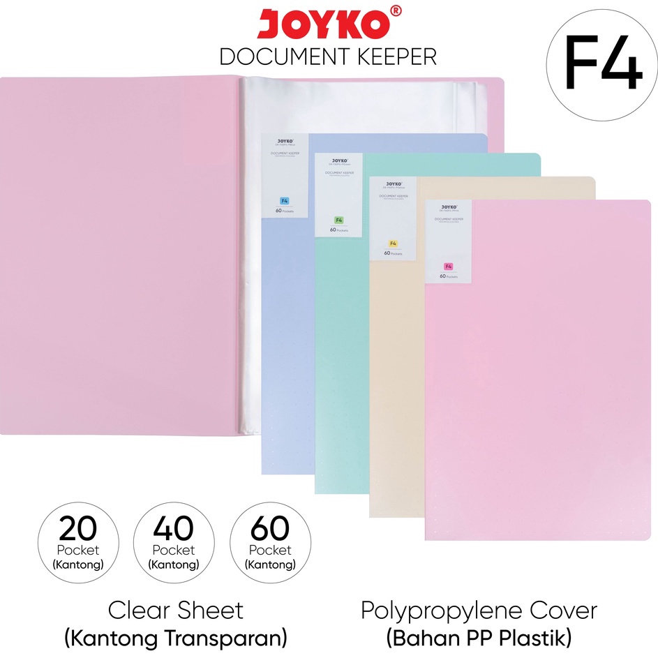 

✓ Document Keeper Clear Holder Map File Dokumen Folder Joyko F4 Pastel