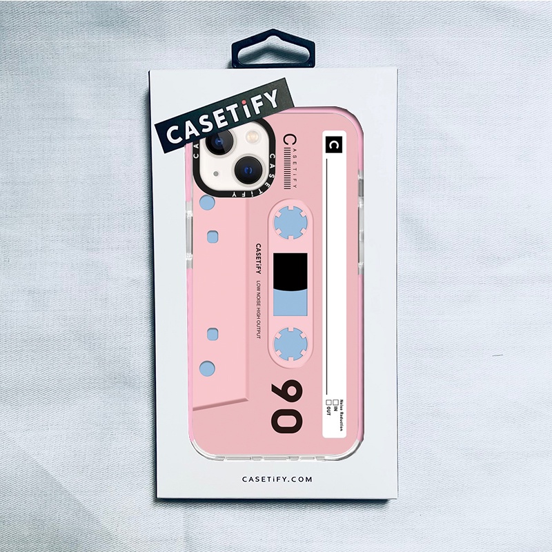 ✑☞CASETiFY X Pink Retro Tape Pink Edge Case IPhone 15 14 13 Pro Max Mini XS MAX XR X SE 6 6S 7 8 Plus Soft Case